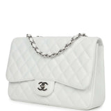 Chanel Jumbo Classic Single Flap Bag White Caviar Silver Hardware