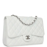 Chanel Jumbo Classic Single Flap Bag White Caviar Silver Hardware