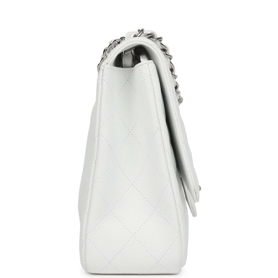 Chanel Jumbo Classic Single Flap Bag White Caviar Silver Hardware
