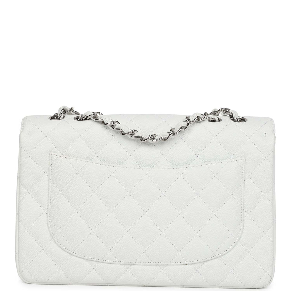 Chanel Jumbo Classic Single Flap Bag White Caviar Silver Hardware