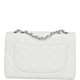 Chanel Jumbo Classic Single Flap Bag White Caviar Silver Hardware