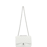 Chanel Jumbo Classic Single Flap Bag White Caviar Silver Hardware