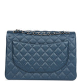 Chanel Maxi Classic Double Flap Bag Dark Blue Caviar Silver Hardware