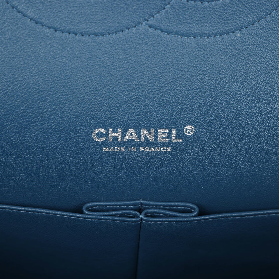 Chanel Maxi Classic Double Flap Bag Dark Blue Caviar Silver Hardware