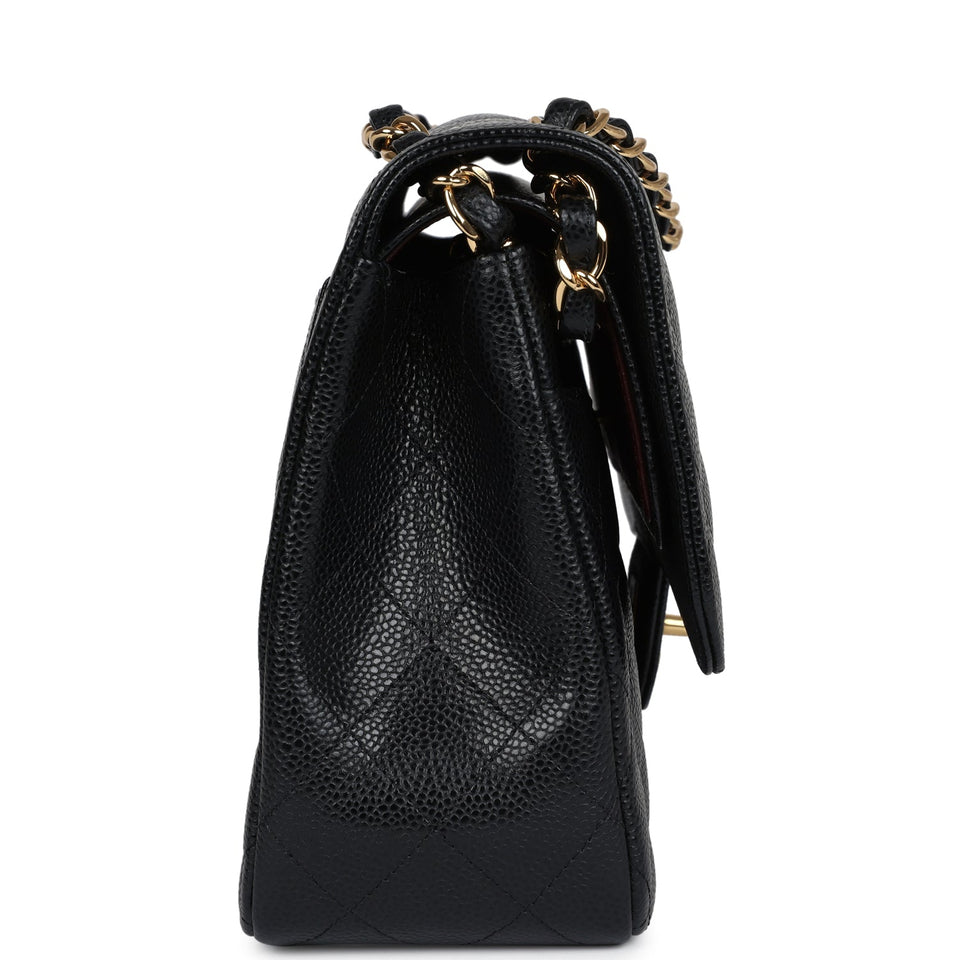 Chanel Jumbo Classic Double Flap Bag Black Caviar Gold Hardware