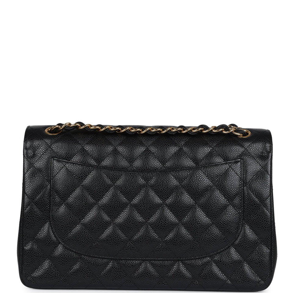 Chanel Jumbo Classic Double Flap Bag Black Caviar Gold Hardware