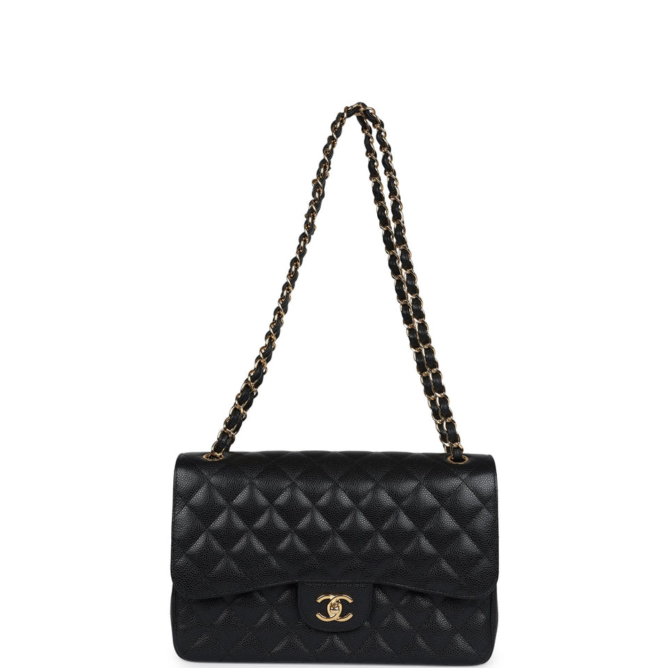 Chanel Jumbo Classic Double Flap Bag Black Caviar Gold Hardware