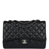 Chanel Jumbo Classic Single Flap Bag Black Caviar Silver Hardware