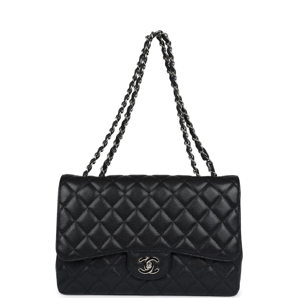 Chanel Jumbo Classic Single Flap Bag Black Caviar Silver Hardware