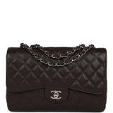 Chanel Jumbo Classic Single Flap Dark Brown Caviar Silver Hardware
