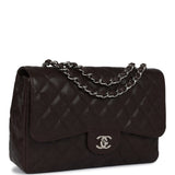Chanel Jumbo Classic Single Flap Dark Brown Caviar Silver Hardware