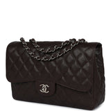 Chanel Jumbo Classic Single Flap Dark Brown Caviar Silver Hardware