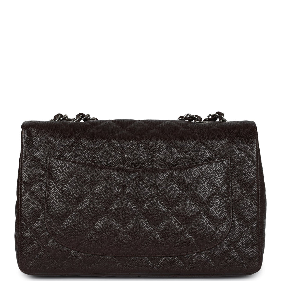 Chanel Jumbo Classic Single Flap Dark Brown Caviar Silver Hardware