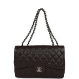 Chanel Jumbo Classic Single Flap Dark Brown Caviar Silver Hardware