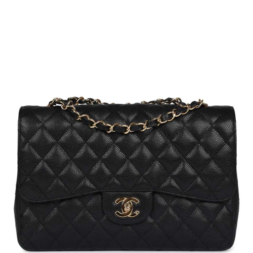 Chanel Jumbo Classic Single Flap Bag Black Caviar Gold Hardware