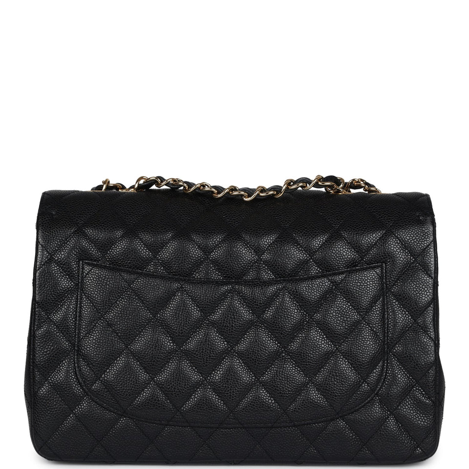 Chanel Jumbo Classic Single Flap Bag Black Caviar Gold Hardware