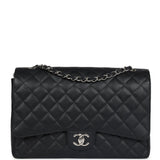 Chanel Maxi Classic Double Flap Bag Black Caviar Silver Hardware