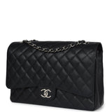 Chanel Maxi Classic Double Flap Bag Black Caviar Silver Hardware