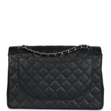 Chanel Maxi Classic Double Flap Bag Black Caviar Silver Hardware