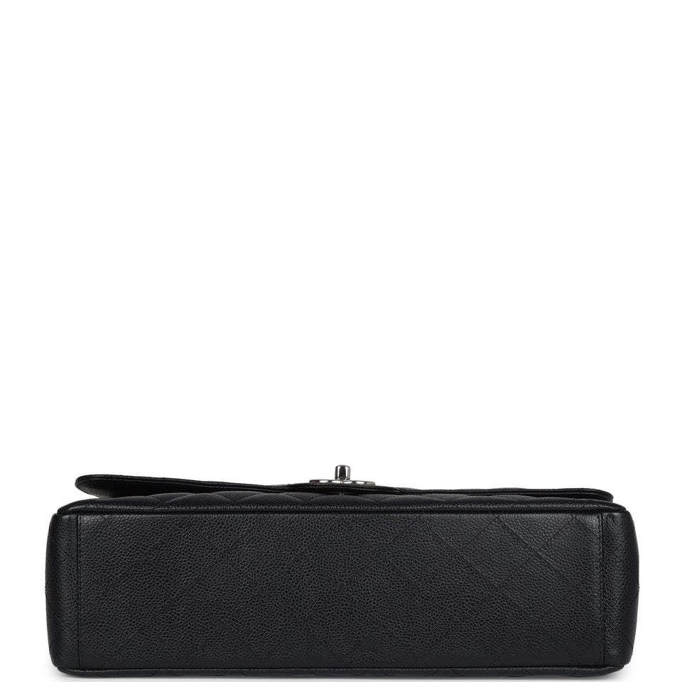 Chanel Maxi Classic Double Flap Bag Black Caviar Silver Hardware