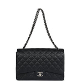 Chanel Maxi Classic Double Flap Bag Black Caviar Silver Hardware