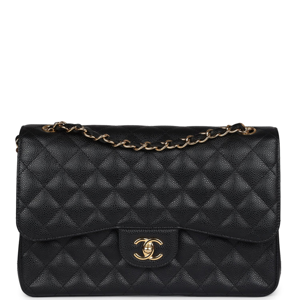 Chanel Jumbo Classic Double Flap Bag Black Caviar Gold Hardware