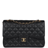 Chanel Jumbo Classic Double Flap Bag Black Caviar Gold Hardware