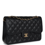 Chanel Jumbo Classic Double Flap Bag Black Caviar Gold Hardware
