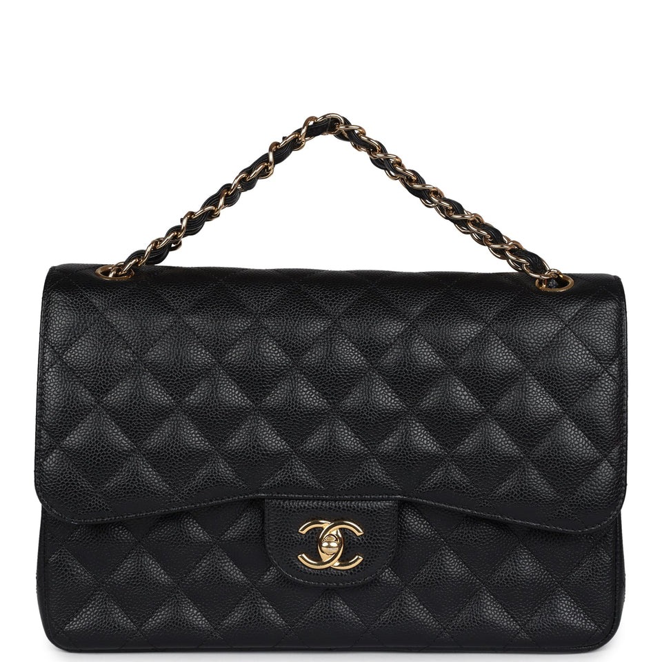 Chanel Jumbo Classic Double Flap Bag Black Caviar Gold Hardware