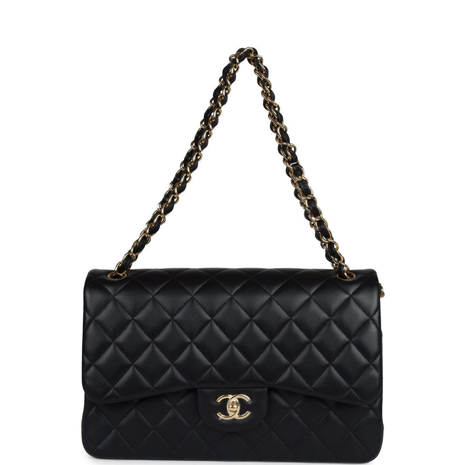 Chanel Jumbo Classic Double Flap Bag Black Lambskin Gold Hardware