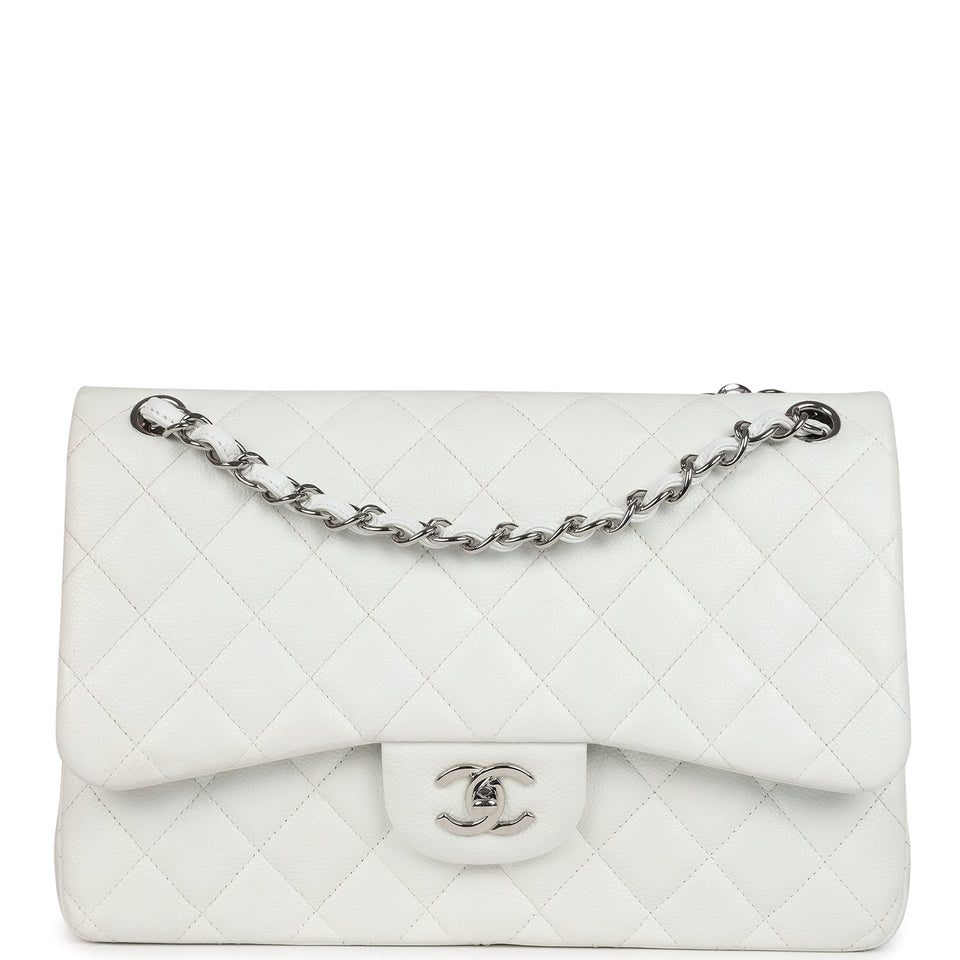 Chanel Jumbo Classic Single Flap Bag White Caviar Silver Hardware