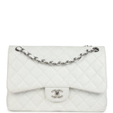 Chanel Jumbo Classic Single Flap Bag White Caviar Silver Hardware