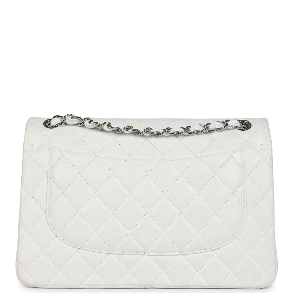Chanel Jumbo Classic Single Flap Bag White Caviar Silver Hardware