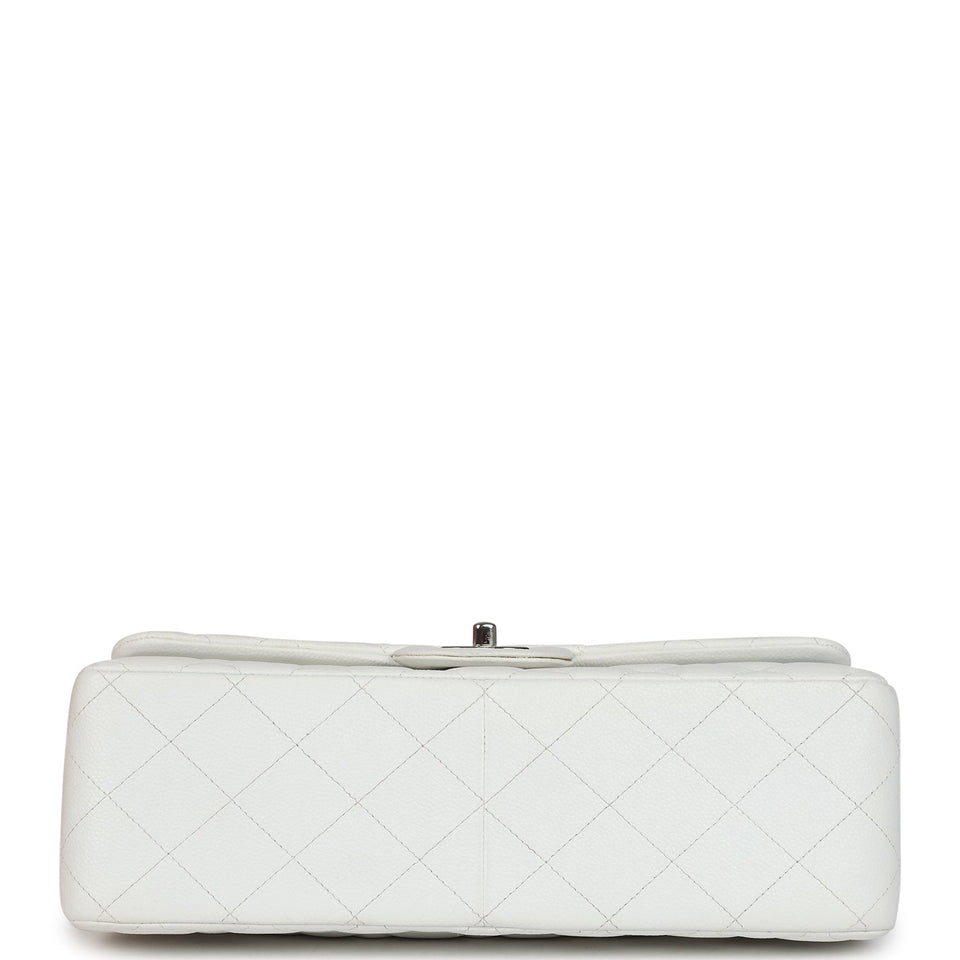 Chanel Jumbo Classic Single Flap Bag White Caviar Silver Hardware
