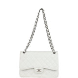 Chanel Jumbo Classic Single Flap Bag White Caviar Silver Hardware