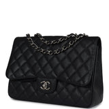 Chanel Jumbo Classic Single Flap Bag Black Caviar Silver Hardware