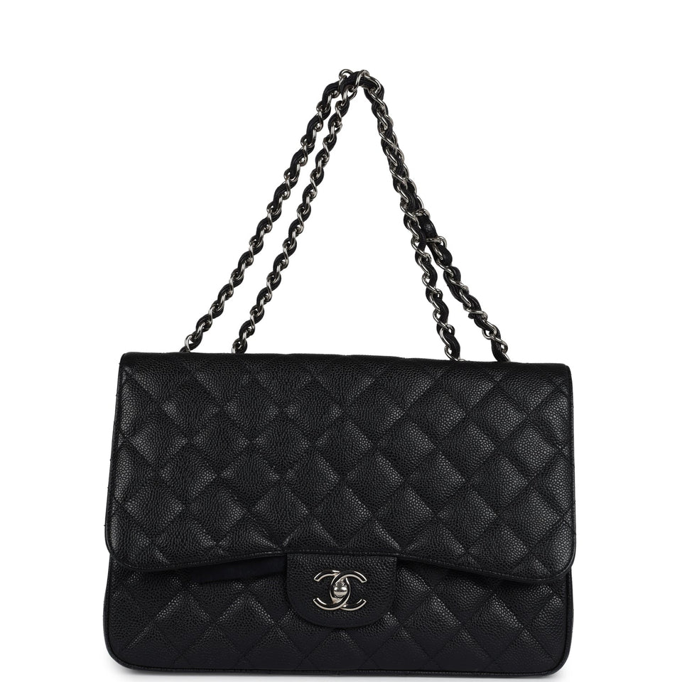 Chanel Jumbo Classic Single Flap Bag Black Caviar Silver Hardware
