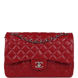 Chanel Jumbo Classic Double Flap Bag Red Caviar Silver Hardware