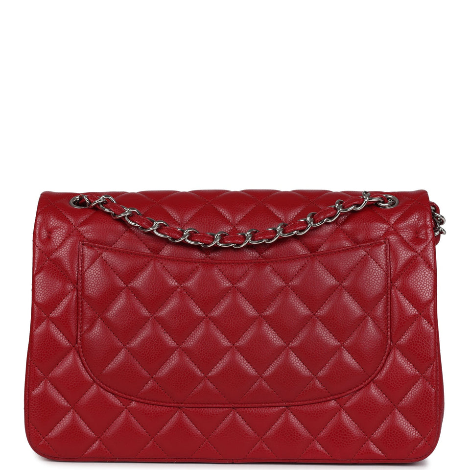 Chanel Jumbo Classic Double Flap Bag Red Caviar Silver Hardware