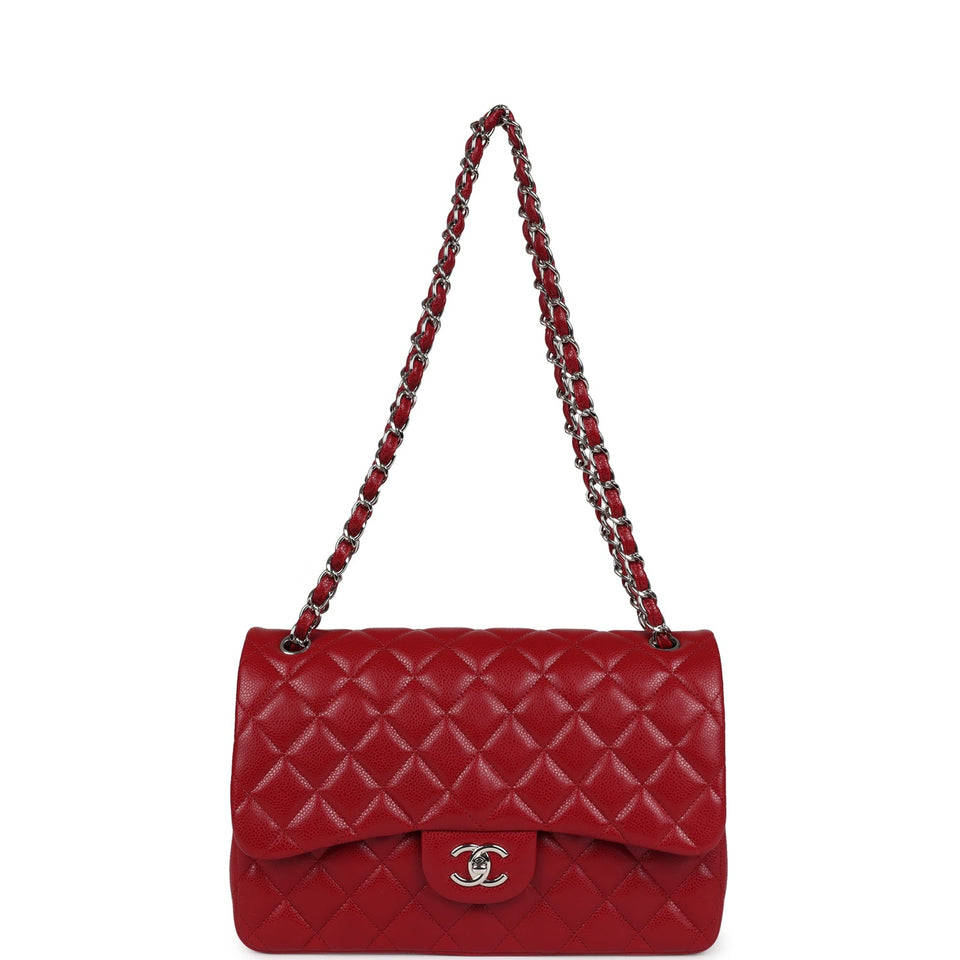 Chanel Jumbo Classic Double Flap Bag Red Caviar Silver Hardware
