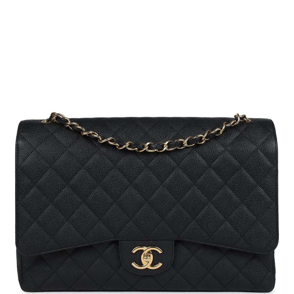 Chanel Maxi Classic Double Flap Bag Black Caviar Gold Hardware