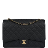 Chanel Maxi Classic Double Flap Bag Black Caviar Gold Hardware