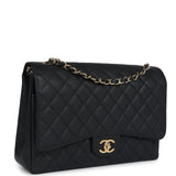 Chanel Maxi Classic Double Flap Bag Black Caviar Gold Hardware
