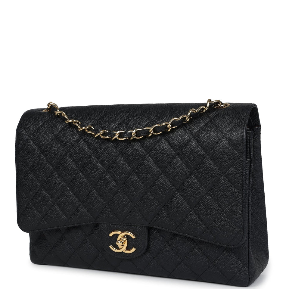 Chanel Maxi Classic Double Flap Bag Black Caviar Gold Hardware