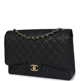 Chanel Maxi Classic Double Flap Bag Black Caviar Gold Hardware