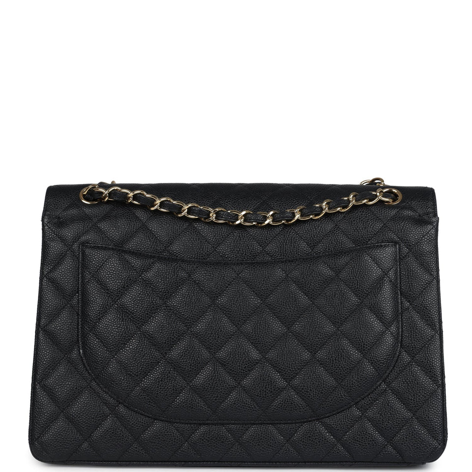 Chanel Maxi Classic Double Flap Bag Black Caviar Gold Hardware
