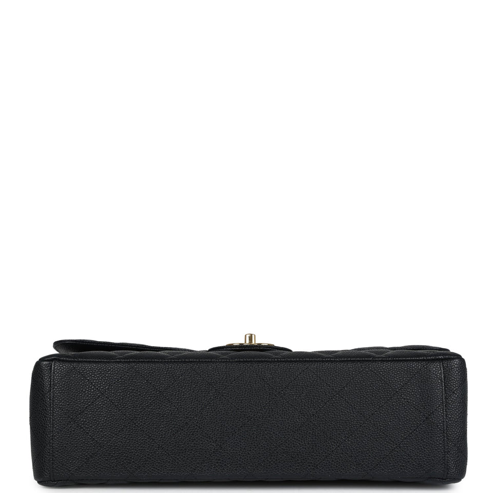 Chanel Maxi Classic Double Flap Bag Black Caviar Gold Hardware