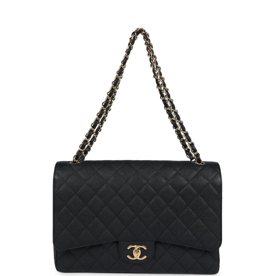 Chanel Maxi Classic Double Flap Bag Black Caviar Gold Hardware