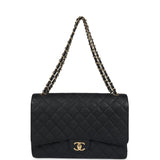 Chanel Maxi Classic Double Flap Bag Black Caviar Gold Hardware