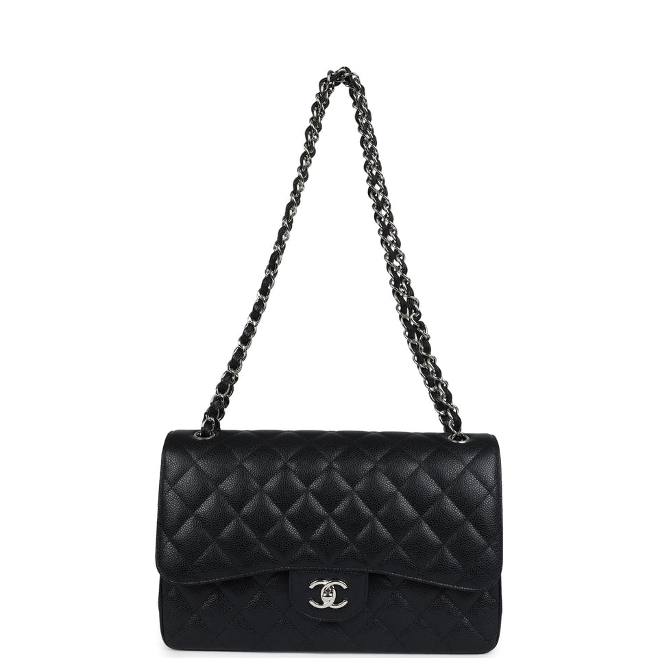 Chanel Jumbo Classic Double Flap Bag Black Caviar Silver Hardware